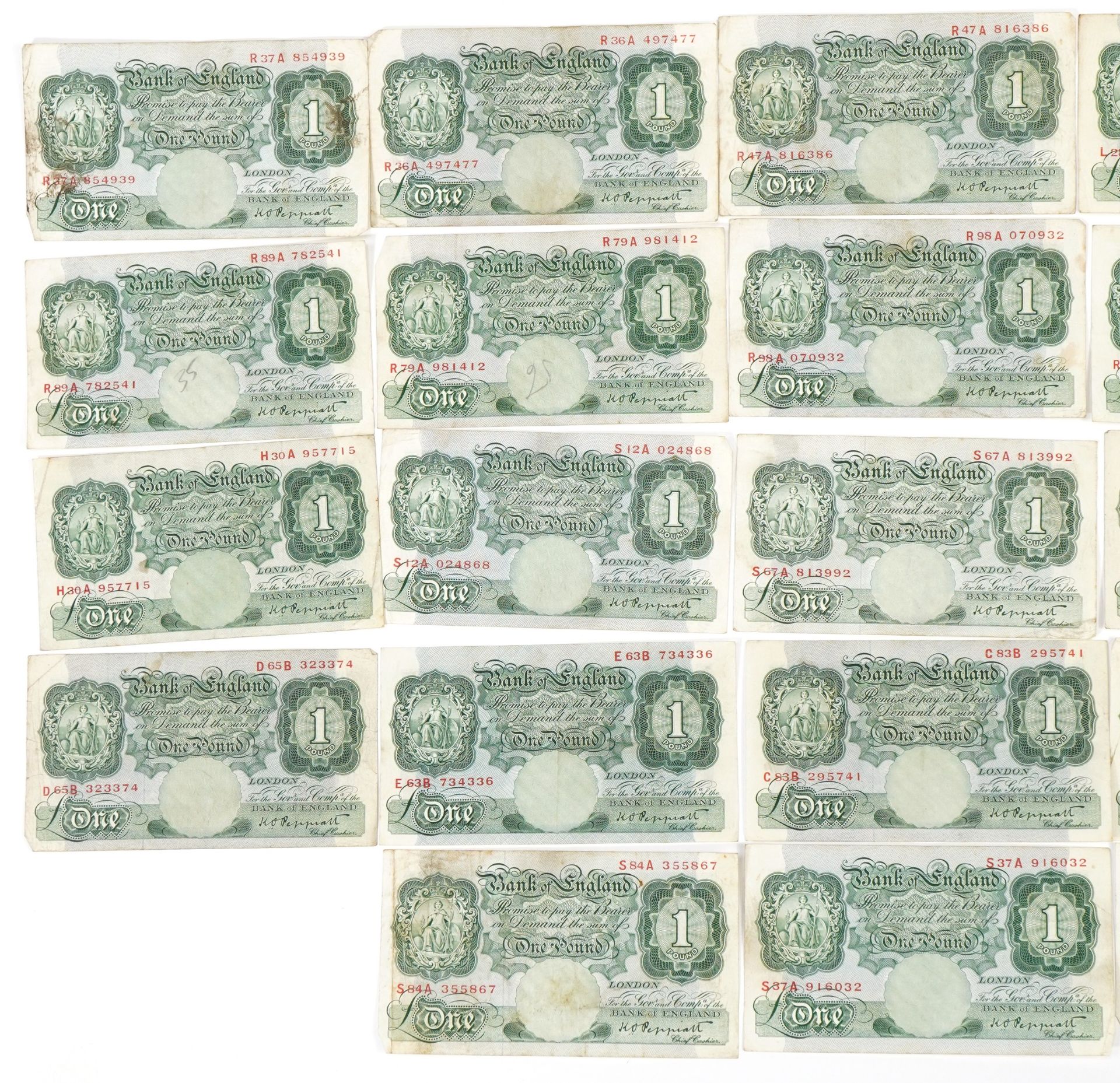 Twenty three Bank of England one pound notes, each Chief Cashier K O Peppiatt, various serial - Image 3 of 5