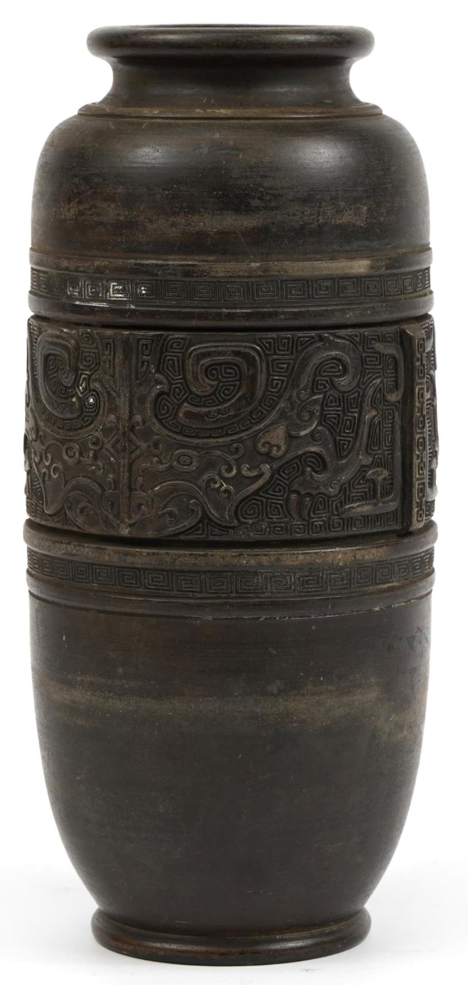 Japanese archaic style vase decorated with emblems, 31.5cm high For further information on this