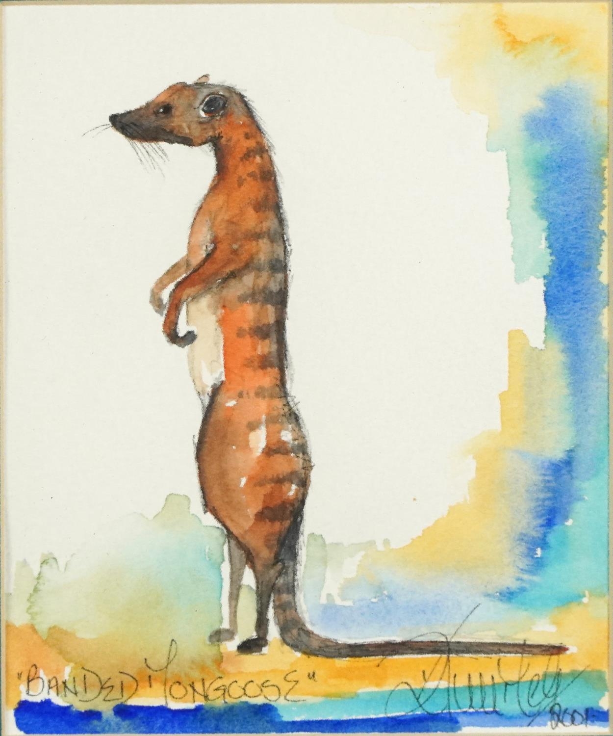 Crested Crane and Banded Mongoose, pair of watercolours, each indistinctly signed and dated 2001, - Image 6 of 9