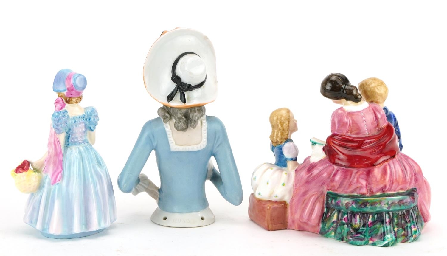 Two Royal Doulton figurines and a Victorian porcelain half pin doll, including Bedtime Story - Image 2 of 4