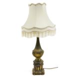 Ornate gilt brass table lamp with shade, 77cm high For further information on this lot please