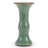 Chinese Ge ware type porcelain Gu beaker vase, 15cm high For further information on this lot
