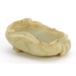 Chinese carved Celadon jade brush washer, 5.5cm in length For further information on this lot please