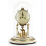 Vintage German brass anniversary clock enamelled with flowers, 30cm high For further information