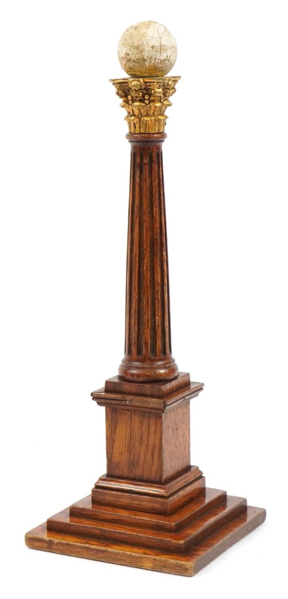 Victorian masonic oak Doric warden's column with globe terminal, 42cm high For further information