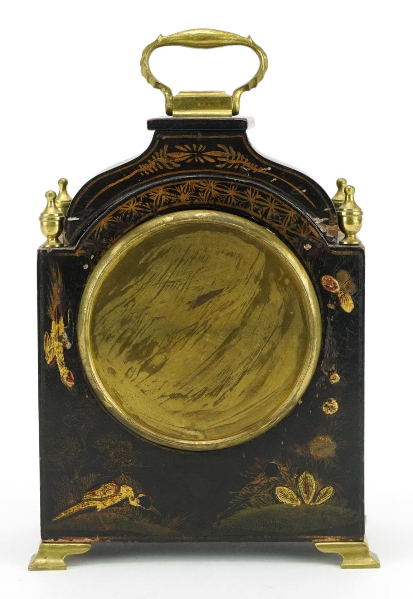 Early 20th century lacquered mantle clock decorated in the chinoiserie manner with birds, the - Bild 4 aus 4