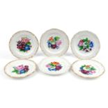 Meissen, set of six 19th century German porcelain cabinet plates finely hand painted with flowers,