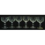 Set of six early 20th century glasses each acid etched with a figure, each 10.5cm high For further