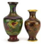 Two Chinese cloisonne vases including one enamelled with two dragons chasing the flaming pearl,