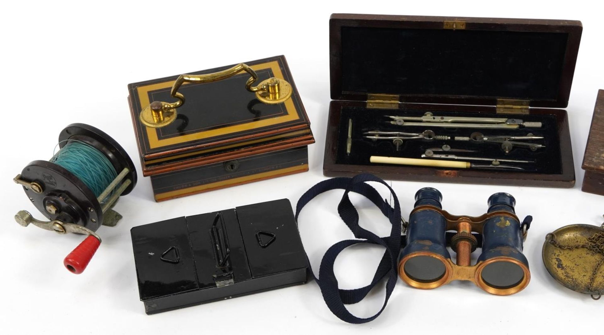 19th century and later sundry items including a Victorian Chubb & Sons cash tin, binoculars, set - Image 2 of 4