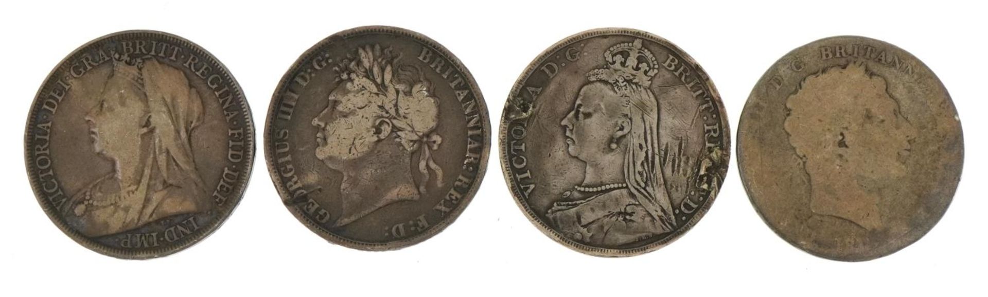 Four early 19th century and later crowns including dates 1821, 1895 and 1889 For further information - Image 2 of 2