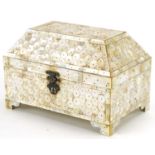 Indian Goa mother of pearl table casket formed of pinned sections, 13.5cm H x 20cm W x 12.5cm D