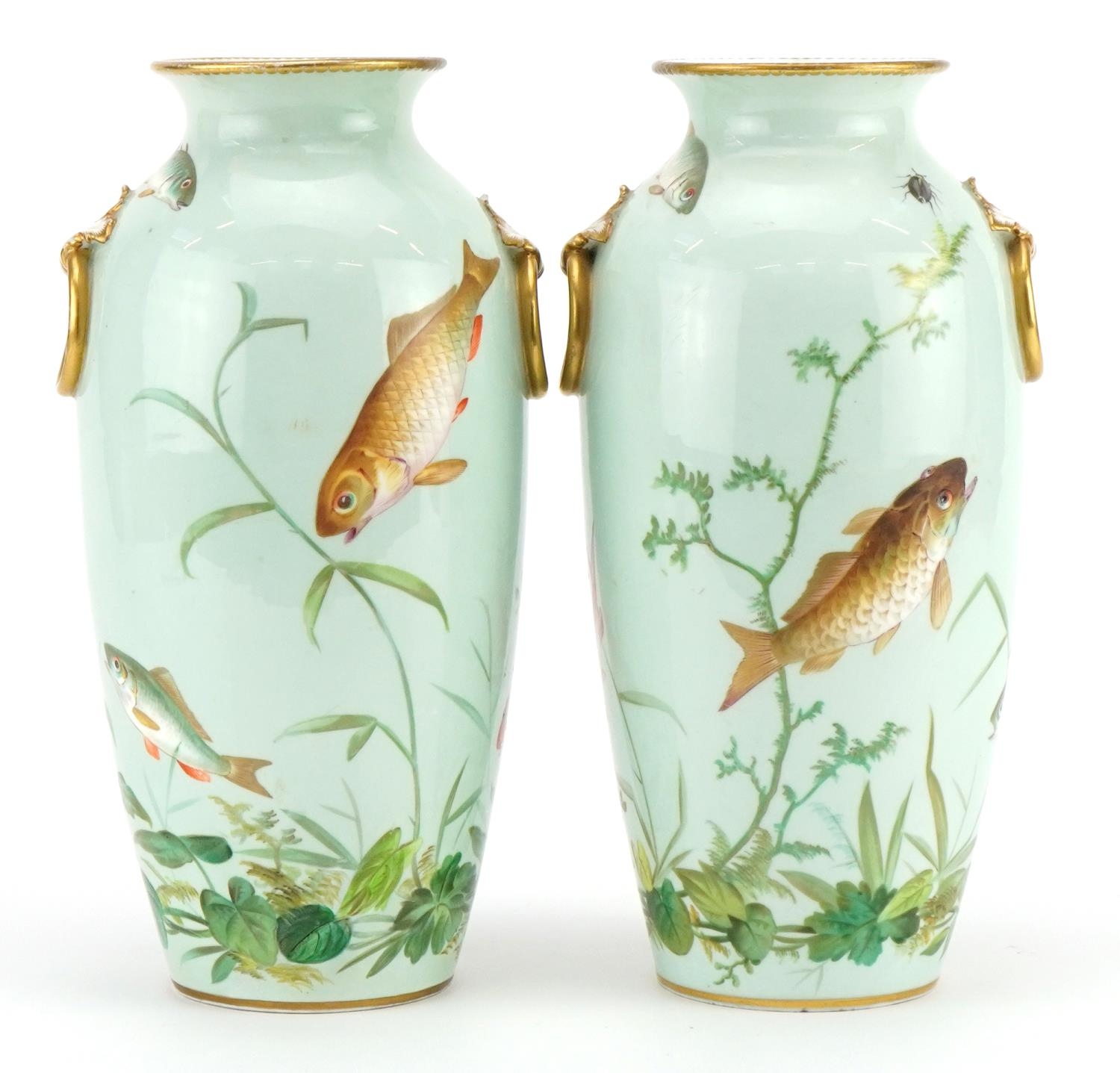 Royal Worcester, pair of Victorian aesthetic porcelain vases in the manner of Christopher Dresser,