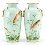 Royal Worcester, pair of Victorian aesthetic porcelain vases in the manner of Christopher Dresser,