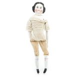 19th century German porcelain fashion doll in with cloth body, 32cm high For further information