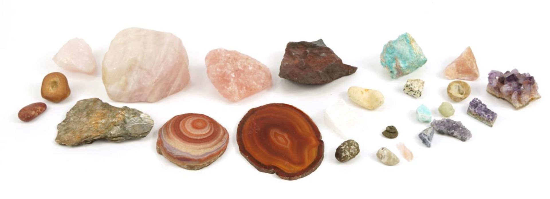 Collection of rock minerals and specimens including agate, rose quartz and amethyst, the largest - Image 2 of 4