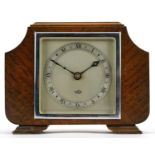 Art Deco oak Elliott mantle clock with silvered chapter ring having Roman and Arabic numerals, 17.