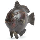 Patinated bronze model of a stylised marine fish, 16cm in length For further information on this lot
