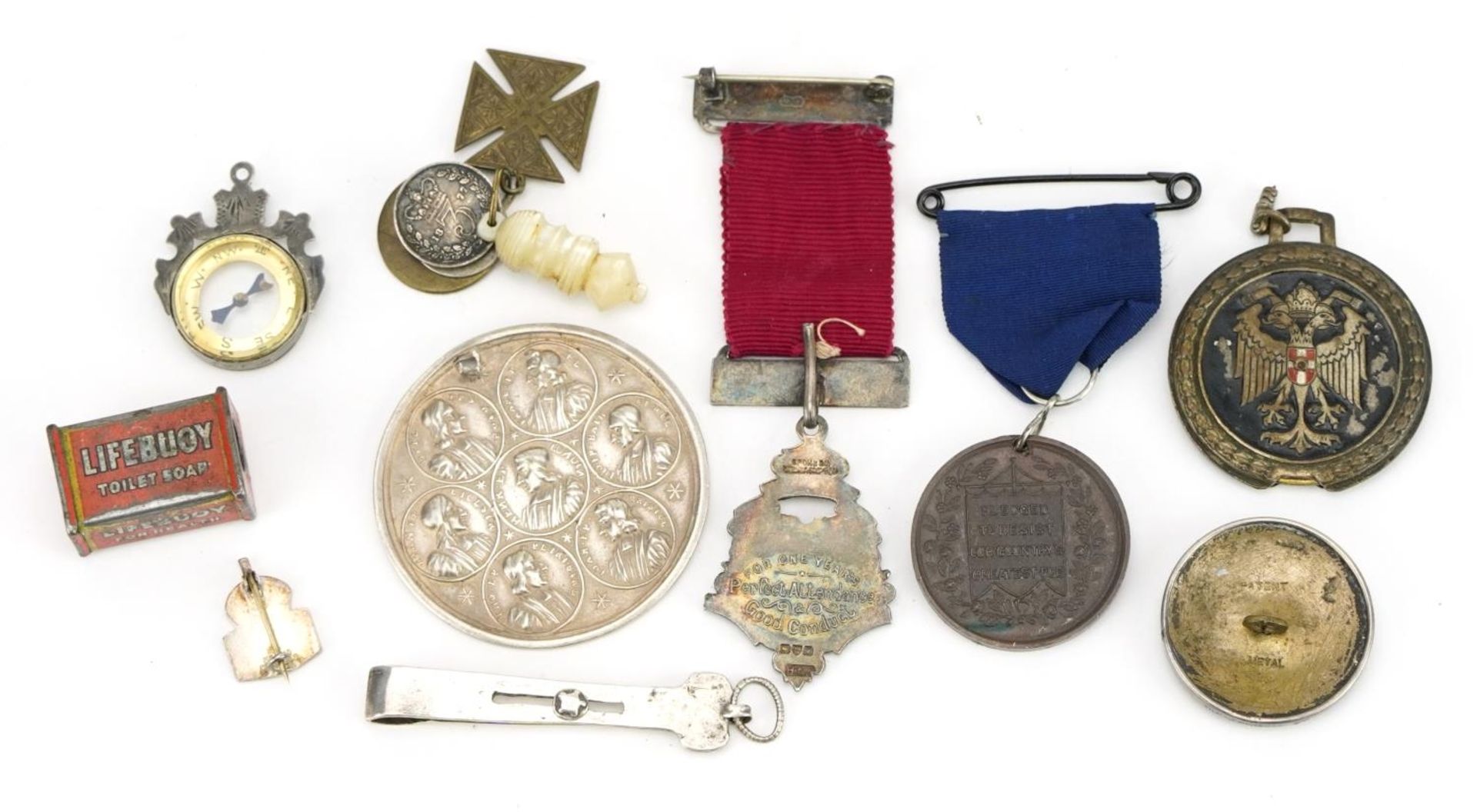 Sundry items including sterling silver mounted button of a female, silver Kent Education Committee - Image 4 of 4