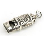 Novelty silver whistle pendant embossed with flowers, 4cm in length, 5.8g For further information on