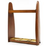 Military interest wooden propeller stick stand with brass trays, 71cm H x 54cm W x 22cm D For