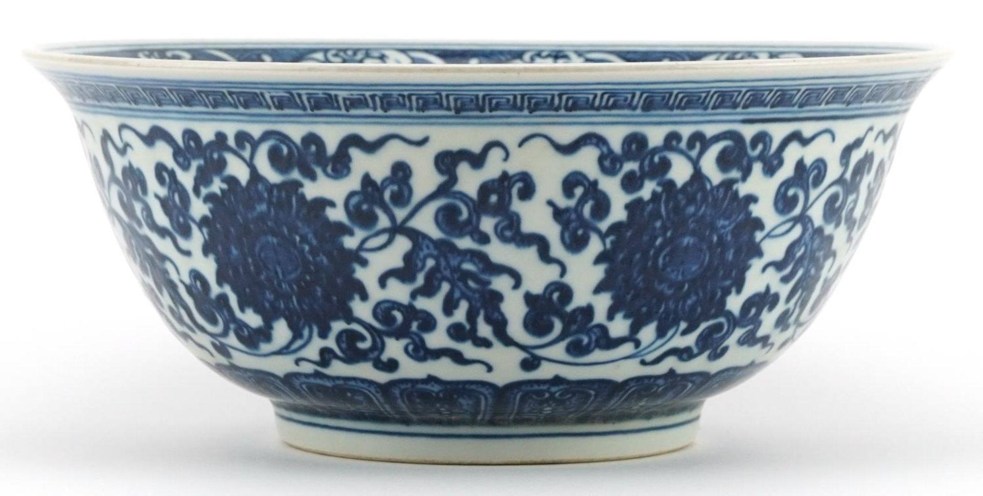 Chinese Islamic blue and white porcelain bowl hand painted with flower heads amongst scrolling - Image 2 of 4