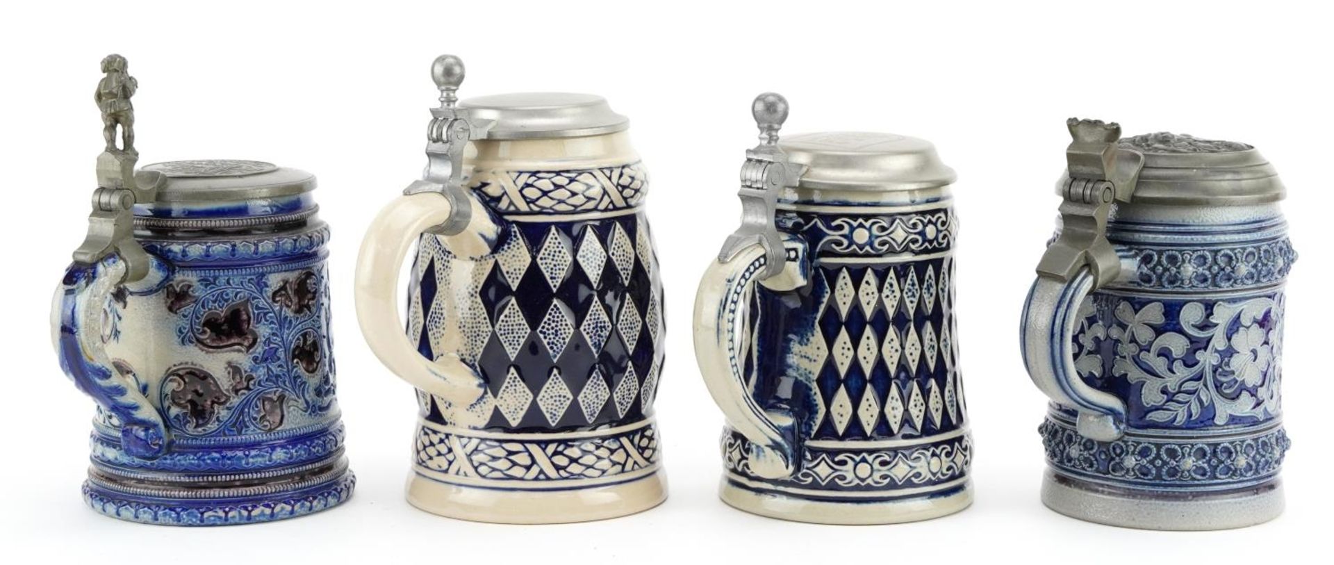 Four German salt glazed steins with pewter hinged lids, 18cm high For further information on this - Image 2 of 4