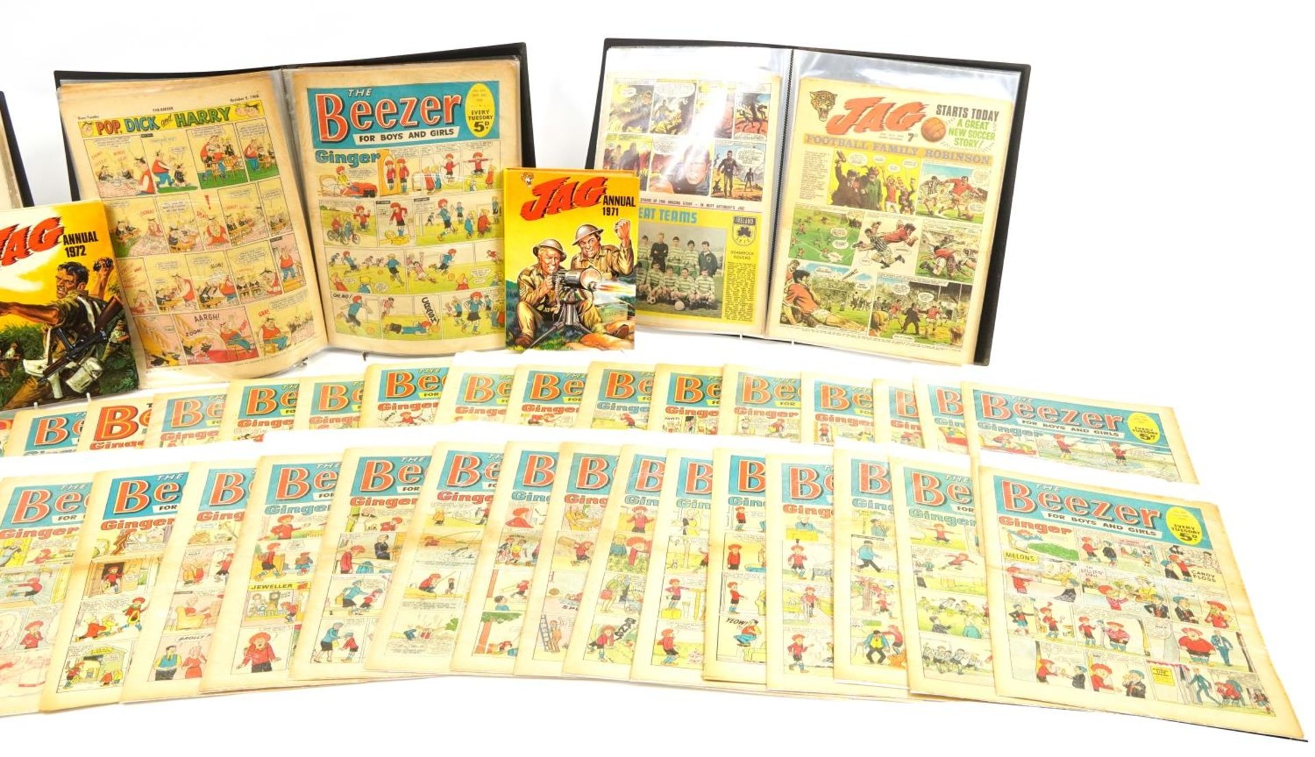 Collection of vintage Beezer and Jag comics arranged in folders and two annuals For further - Image 3 of 3