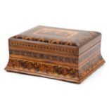 Victorian Tunbridge Ware rosewood sewing workbox with fitted lift out interior and hinged lid