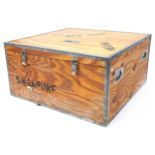 Large metal bound lightwood trunk, 40cm H x 80cm W x 80cm D For further information on this lot