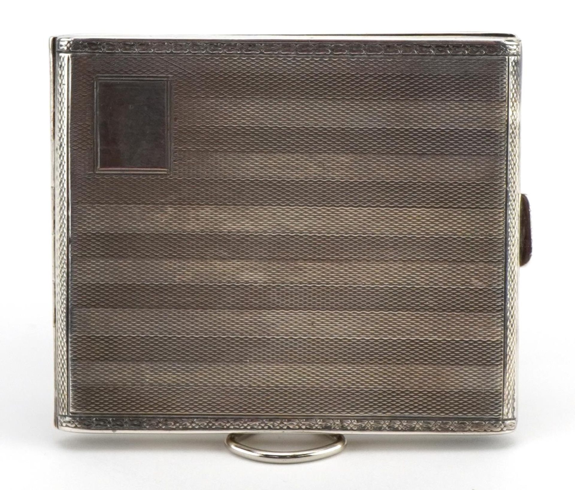Art Deco rectangular silver cigarette case with engine turned decoration and gilt interior, J H W - Image 2 of 5