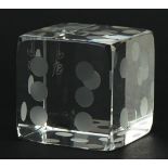 Oleg Cassini crystal dice design paperweight, 5.5cm square For further information on this lot