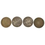 Four Victorian and later crowns comprising dates 1889, 1902 and two 1937 For further information