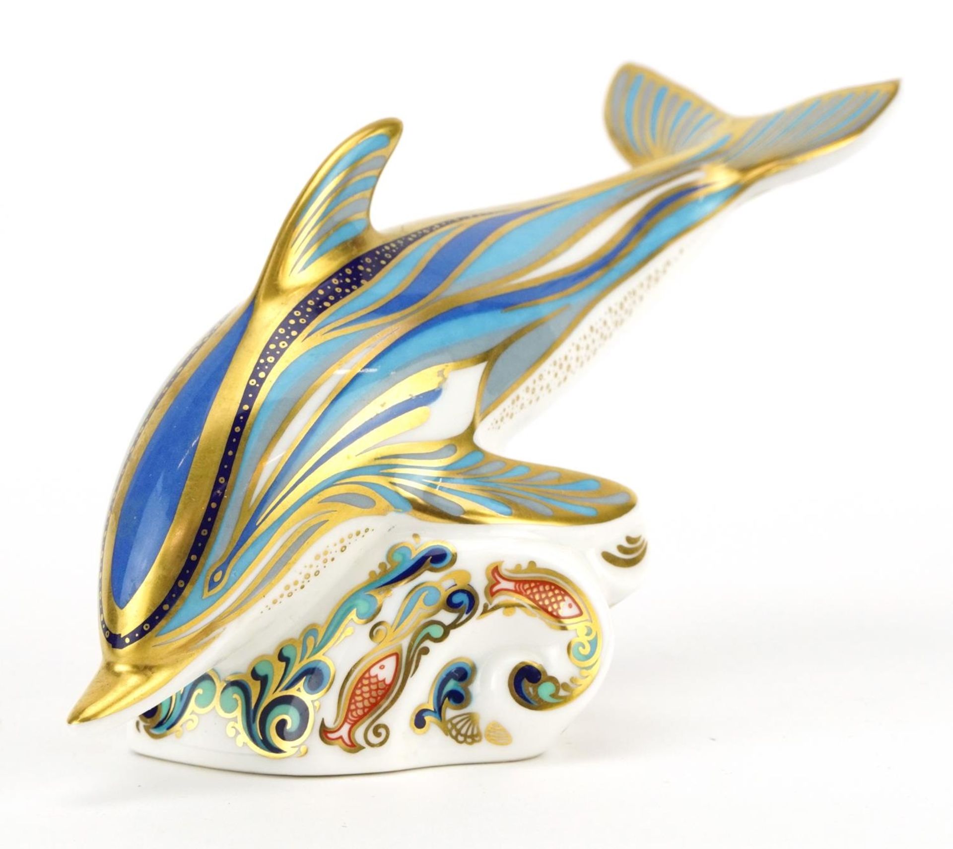 Royal Crown Derby dolphin paperweight, 18cm in length For further information on this lot please