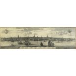 Panoramic landscape of Amsterdam with naval fleet, antique print, mounted, framed and glazed, 70cm x