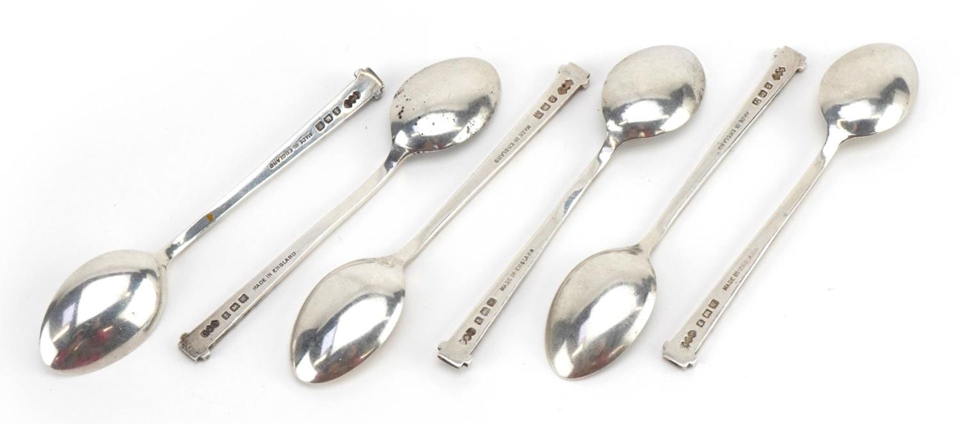 Liberty & Co, set of six Arts & Crafts style silver and enamel teaspoons, Birmingham 1946, 9.5cm - Image 2 of 3