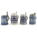 Four German salt glazed steins with pewter hinged lids, 18cm high For further information on this