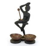 Manner of Karl Hagenauer, Austrian patinated bronze sculpture of a nude dancing female, 8cm high For