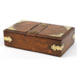19th century oak twin divisional box with brass mounts, 8cm H x 27cm W x 15cm D For further