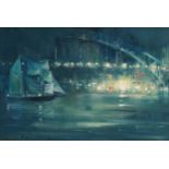 Ian Houston - Sydney Harbour, Nocturne, oil on board, Polak Gallery, London and inscribed label