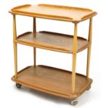 Ercol Windsor 458 light elm and beech three tier tea trolley, 77cm H x 71cm W x 45cm D For further