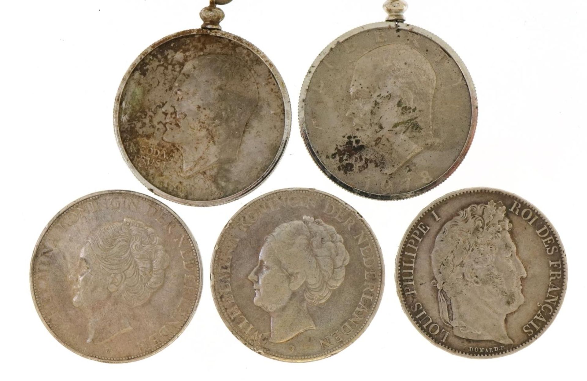 Foreign coinage, some silver comprising 1848 five francs, two American dollars and two and a half