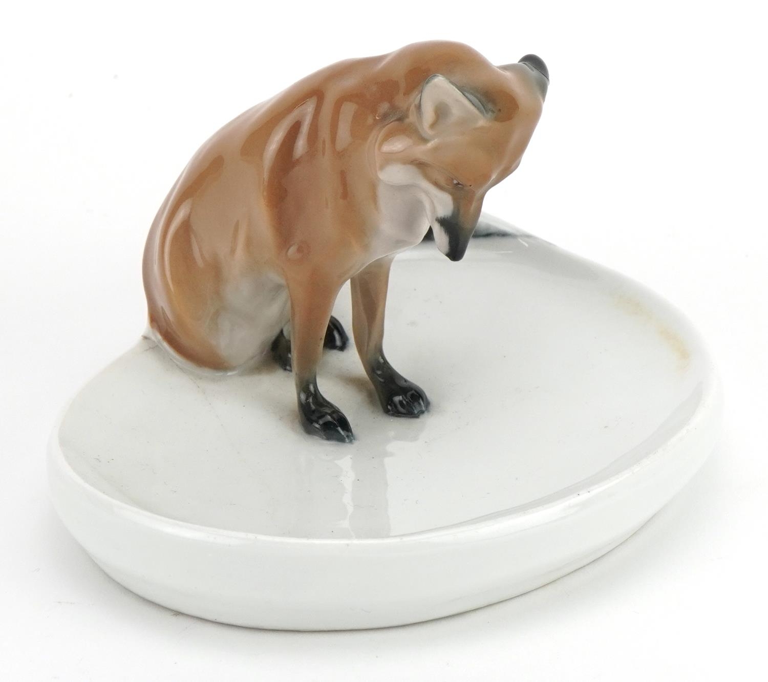 Meissen, German porcelain dish surmounted with a fox, incised marks to the base, 13.5cm wide For