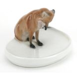 Meissen, German porcelain dish surmounted with a fox, incised marks to the base, 13.5cm wide For