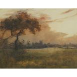 Walter Goldsmith - Evening, Christchurch, watercolour, ink inscription verso, mounted framed and