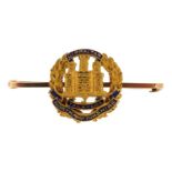 Military interest 15ct gold and enamel Gibraltar, Northamptonshire Talavera sweetheart brooch, 4.5cm