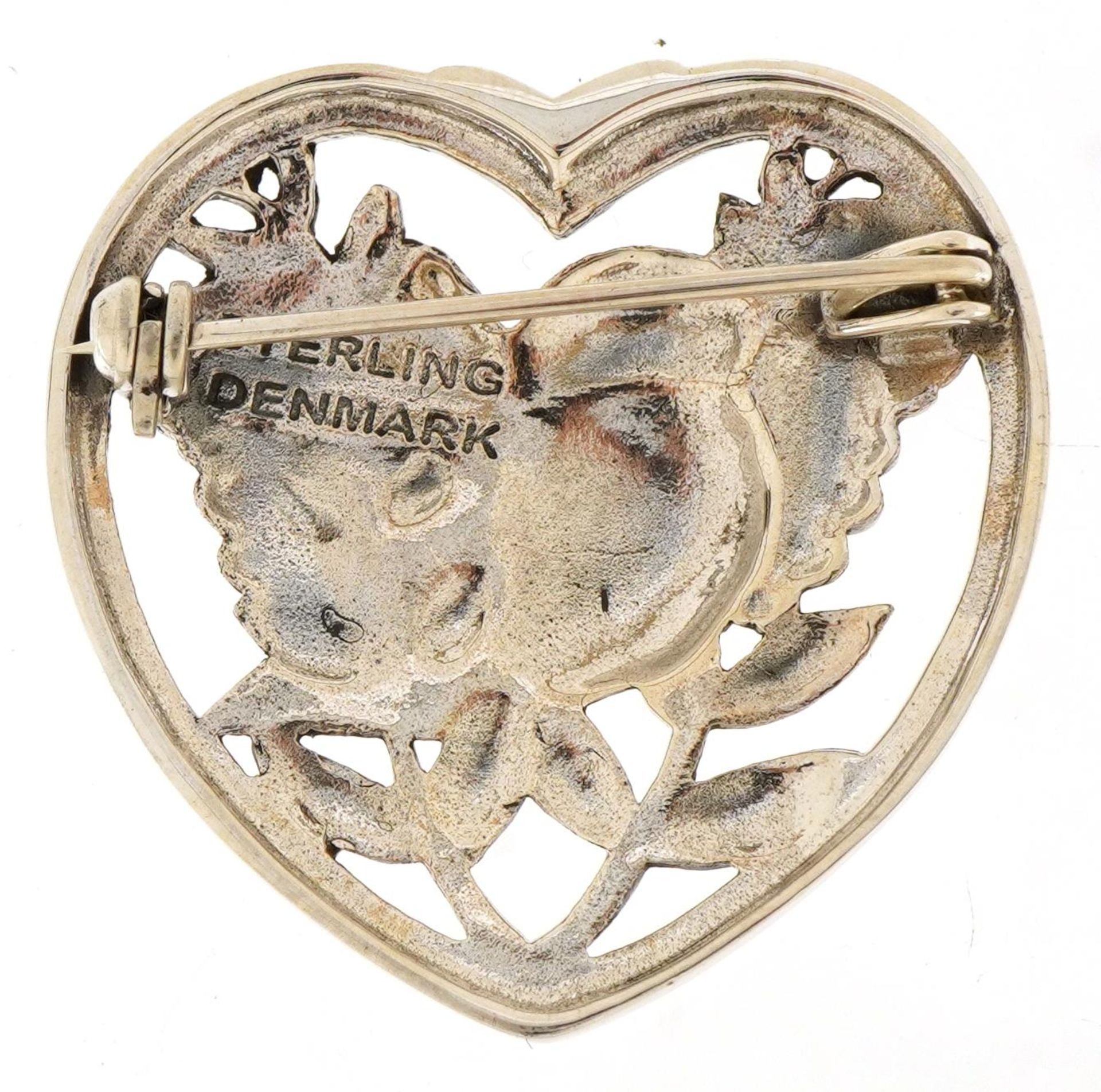 Sterling silver love heart bird brooch, 3.2cm high, 8.5g : For further information on this lot - Image 2 of 2