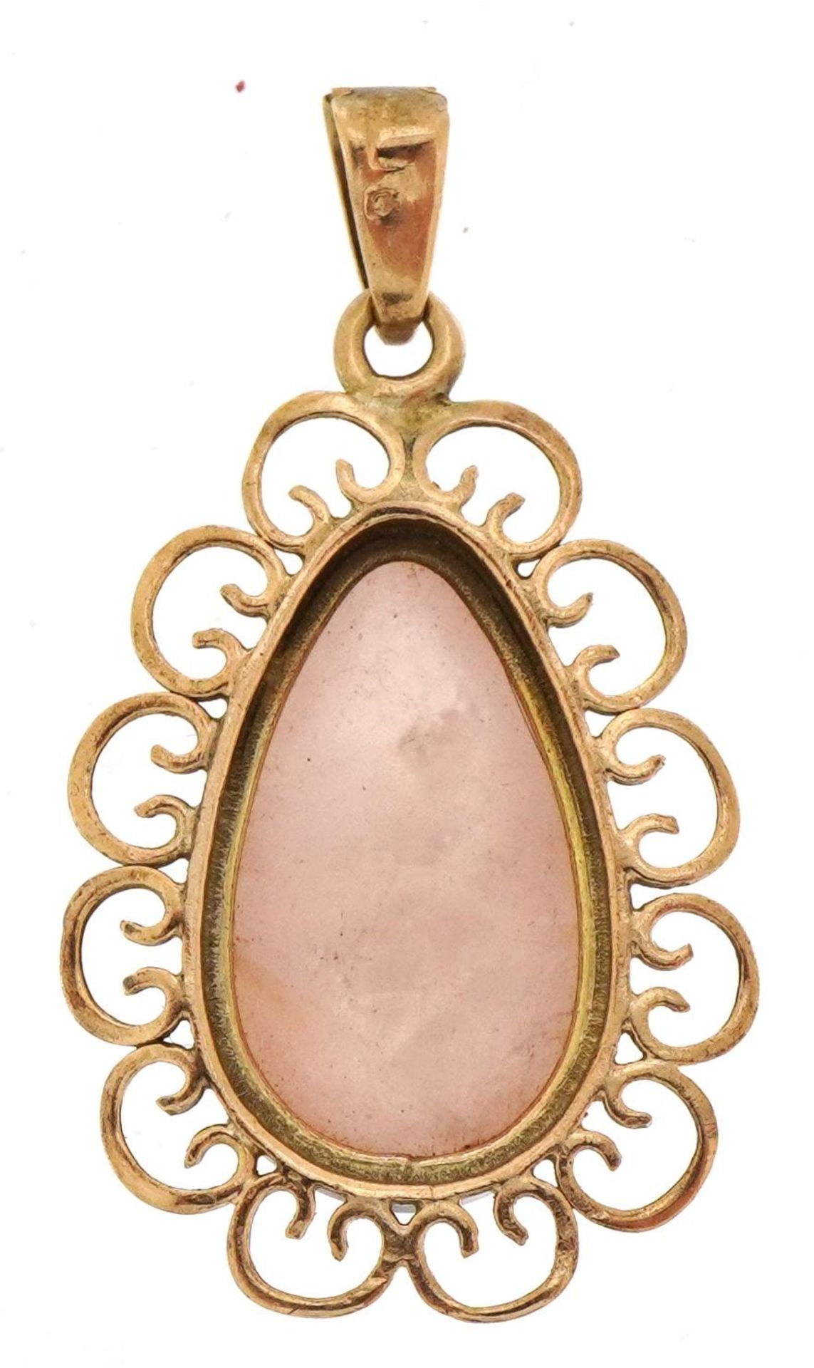 9ct gold cabochon rose quartz teardrop pendant, 3.1cm high, 2.7g : For further information on this - Bild 2 aus 2