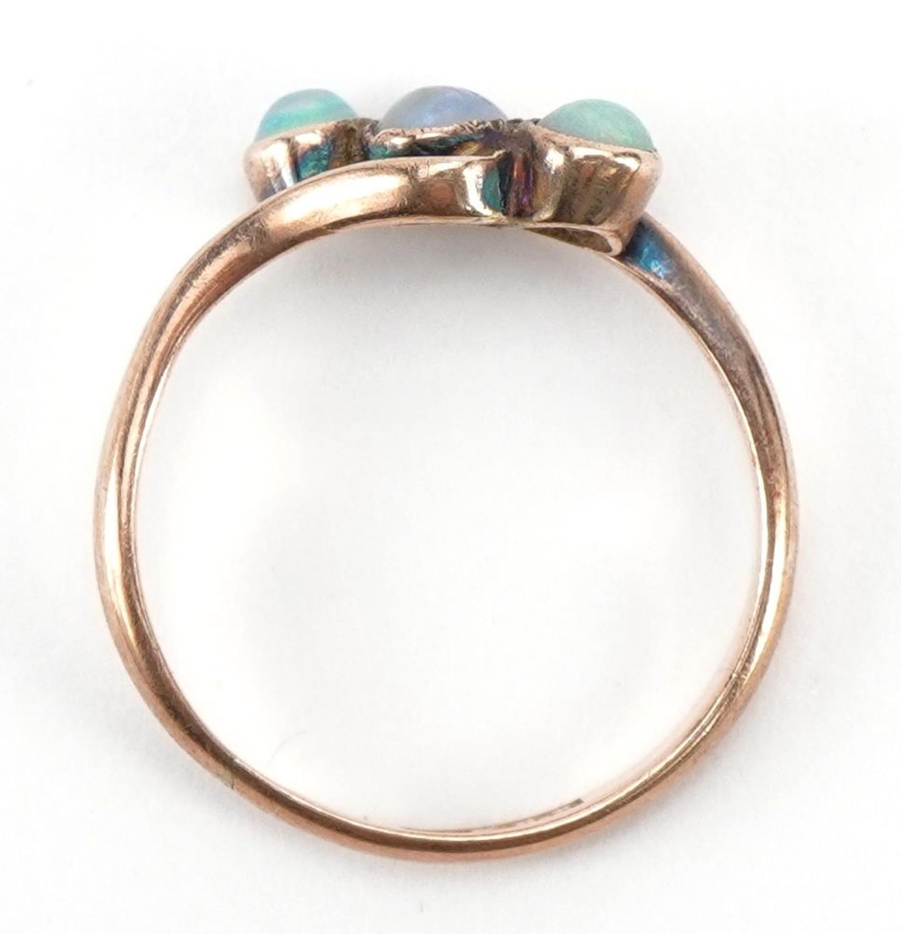 9ct rose gold cabochon opal three stone crossover ring, size M, 1.8g : For further information on - Bild 3 aus 3