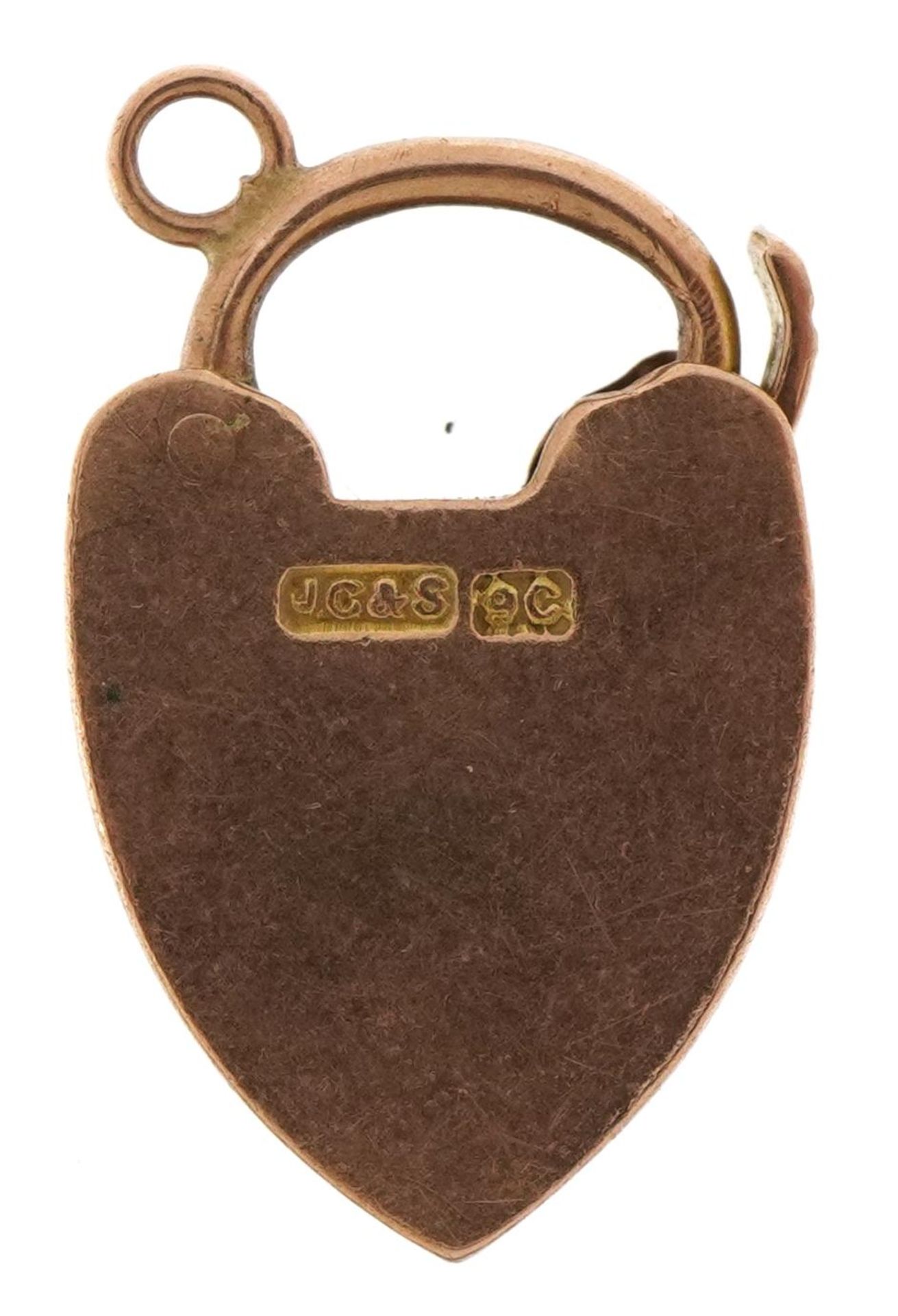 9ct rose gold love heart padlock, 2.1cm high, 1.9g : For further information on this lot please - Image 2 of 3
